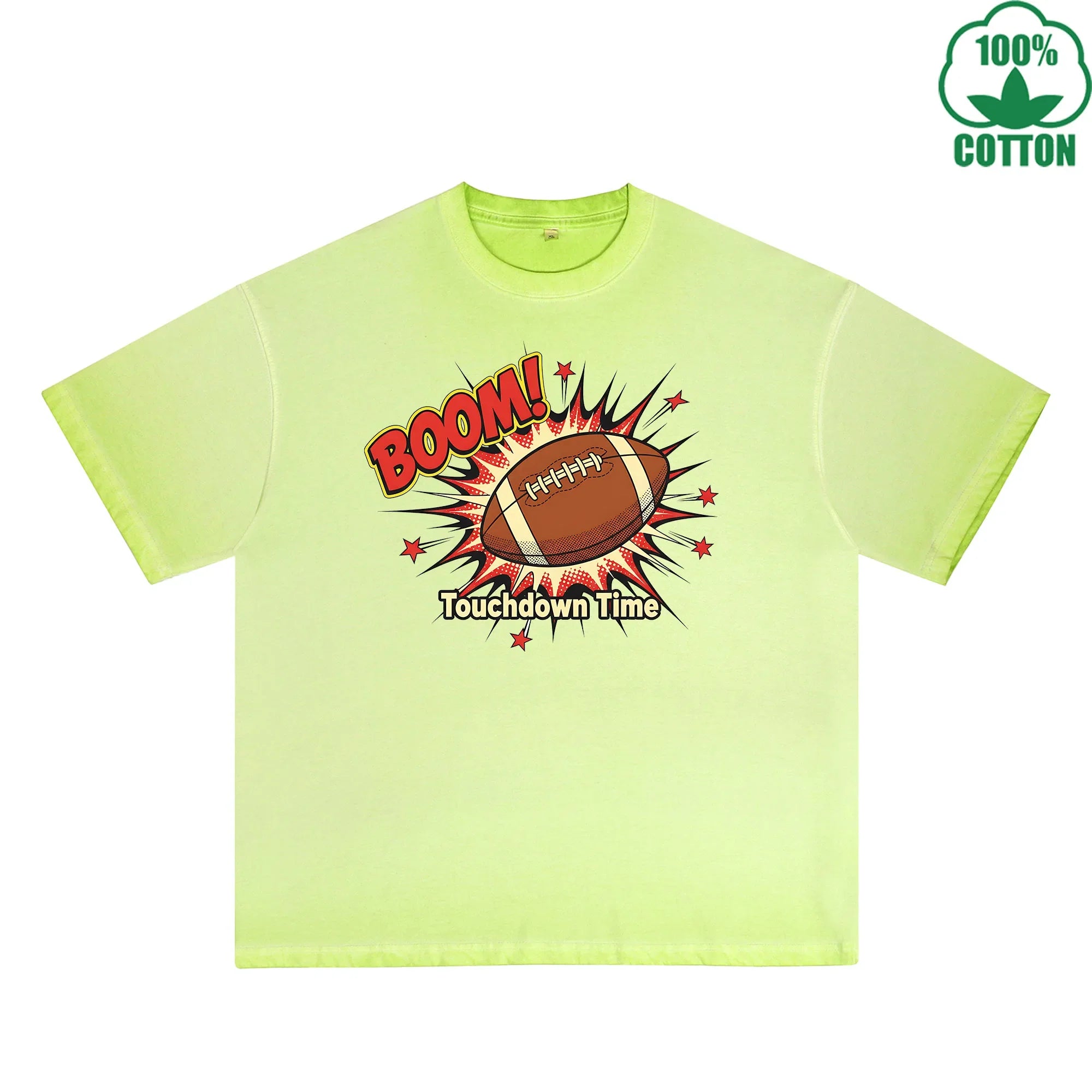 Touchdown Time Printed Dirty Wash T-Shirt 230G Multicolor Loose Trendy Fashionable 100%Cotton Short Sleeve Top