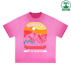 Go With All Your Heart Printed Dirty WashT-Shirt 230G Multicolor Loose Trendy Fashionable 100%Cotton Short Sleeve Top