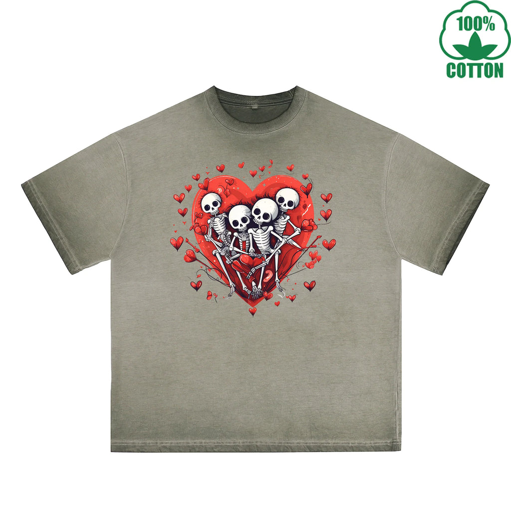Love Printed Dirty Wash T-Shirt 230G Multicolor Loose Trendy Fashionable 100%Cotton Short Sleeve Top