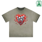 Love Printed Dirty Wash T-Shirt 230G Multicolor Loose Trendy Fashionable 100%Cotton Short Sleeve Top