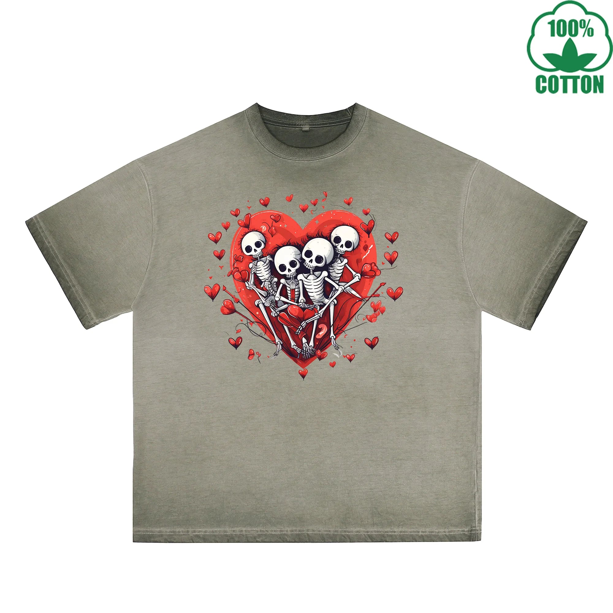 Love Printed Dirty Wash T-Shirt 230G Multicolor Loose Trendy Fashionable 100%Cotton Short Sleeve Top