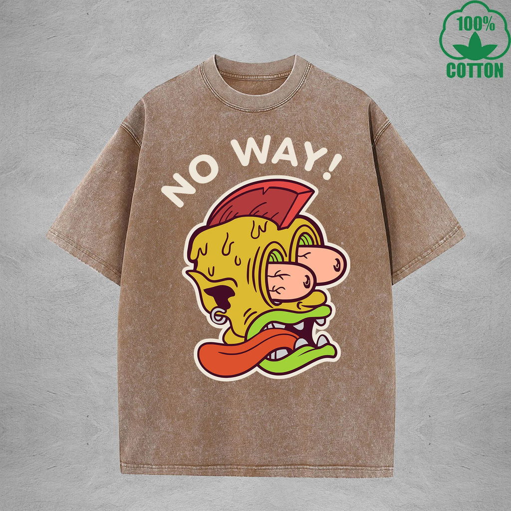 No WayInterest Printed Washed T-Shirt 230G Loose Trendy Fashionable 100%Cotton Short Sleeve Top