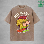 No WayInterest Printed Washed T-Shirt 230G Loose Trendy Fashionable 100%Cotton Short Sleeve Top
