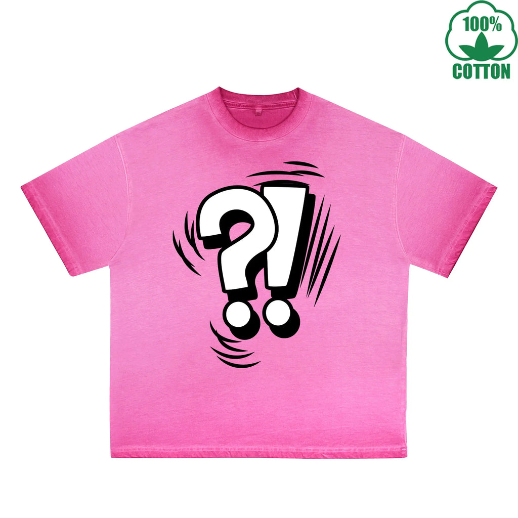 Question Mark Printed Dirty WashT-Shirt 230G Multicolor Loose Trendy Fashionable 100%Cotton Short Sleeve Top