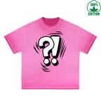 Question Mark Printed Dirty WashT-Shirt 230G Multicolor Loose Trendy Fashionable 100%Cotton Short Sleeve Top