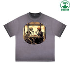 Romantic Date Printed Dirty Wash T-Shirt 230G Multicolor Loose Trendy Fashionable 100%Cotton Short Sleeve Top