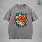 Deadly FlowerInterest Printed Washed T-Shirt 230G Multicolor Loose Trendy Fashionable 100%Cotton Short Sleeve Top