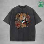 PredatorInterest Printed Washed T-Shirt 230G Multicolor Loose Trendy Fashionable 100%Cotton Short Sleeve Top