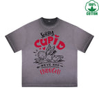 Sorry God of Love Printed Dirty Wash T-Shirt 230G Multicolor Loose Trendy Fashionable 100%Cotton Short Sleeve Top