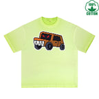Angry Truck Printed Dirty WashT-Shirt 230G Multicolor Loose Trendy Fashionable 100%Cotton Short Sleeve Top