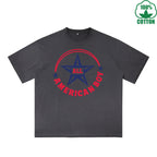All American Boy Printed Dirty Wash T-Shirt 230G Multicolor Loose Trendy Fashionable 100%Cotton Short Sleeve Top