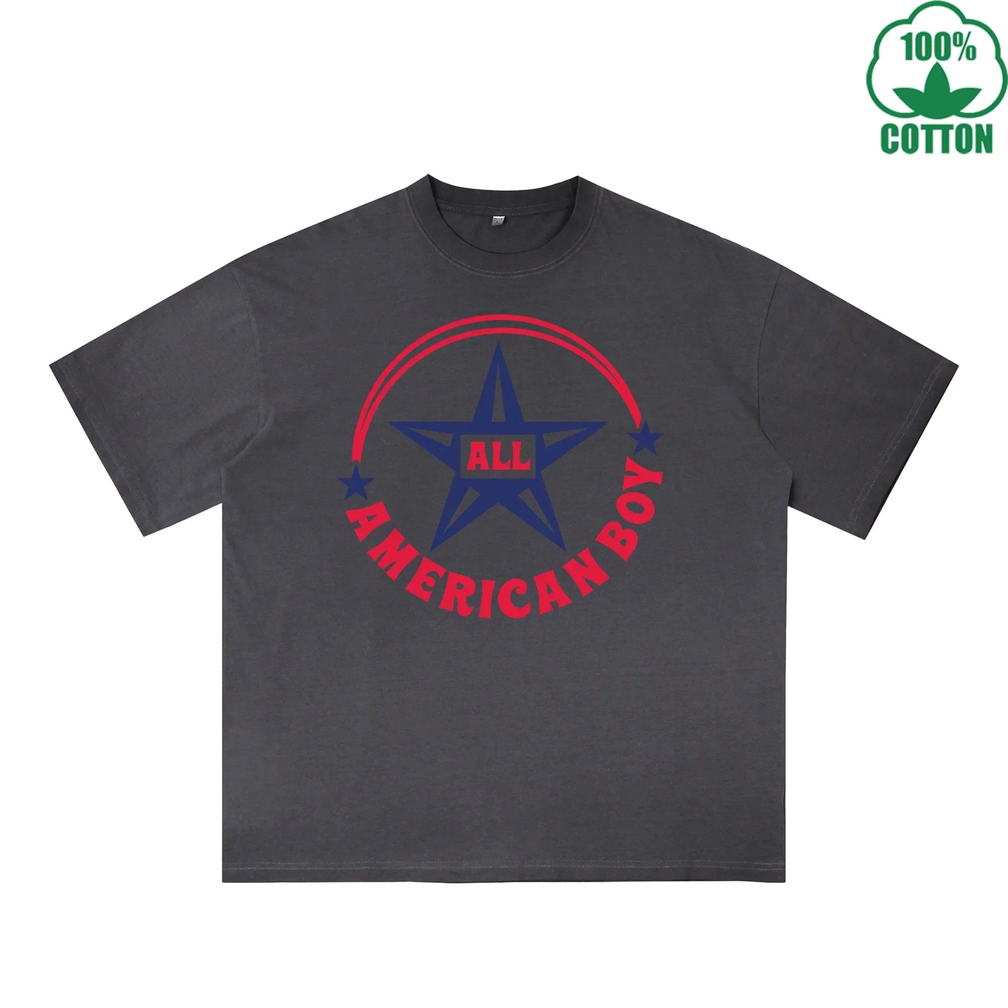 All American Boy Printed Dirty Wash T-Shirt 230G Multicolor Loose Trendy Fashionable 100%Cotton Short Sleeve Top