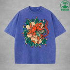 Deadly FlowerInterest Printed Washed T-Shirt 230G Multicolor Loose Trendy Fashionable 100%Cotton Short Sleeve Top