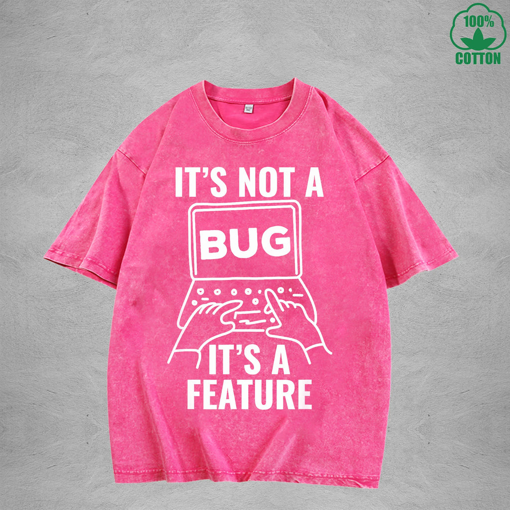 Its Not A BugInterest Printed Washed T-Shirt 230G Loose Trendy Fashionable 100%Cotton Short Sleeve Top