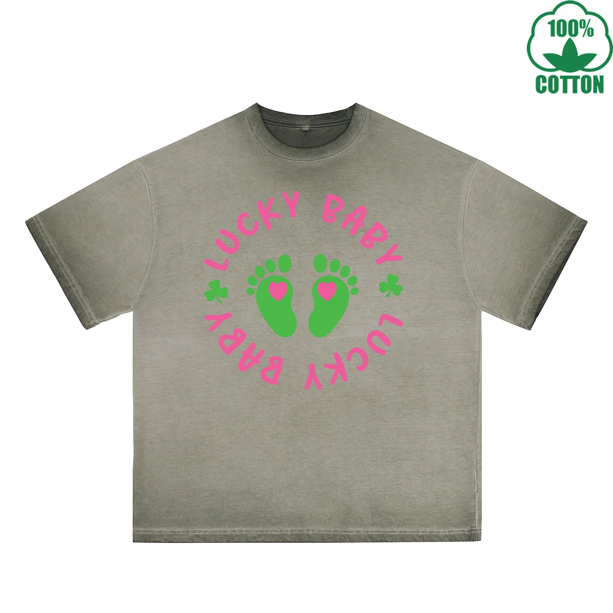 Fatey Baby Printed Dirty Wash T-Shirt 230G Multicolor Loose Trendy Fashionable 100%Cotton Short Sleeve Top