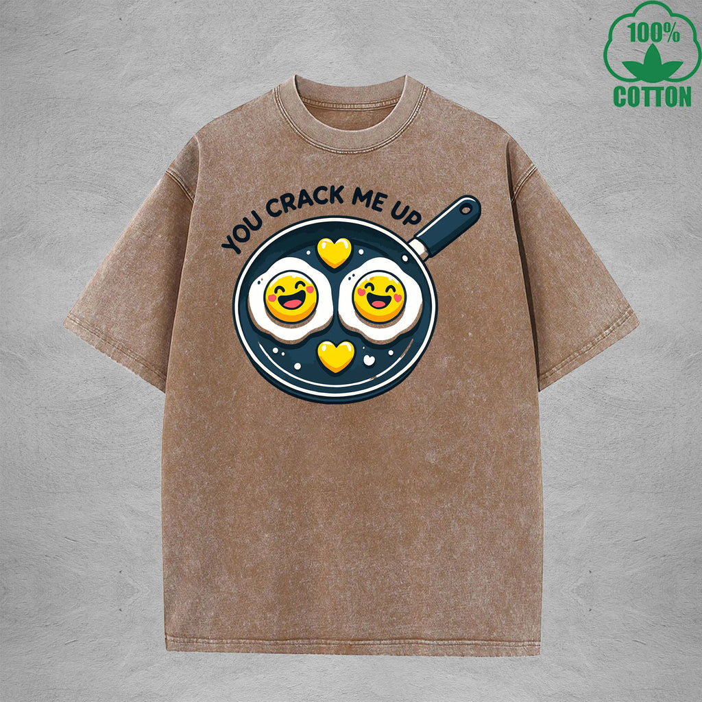 You Crack Me UpInterest Printed Washed T-Shirt 230G Loose Trendy Fashionable 100%Cotton Short Sleeve Top