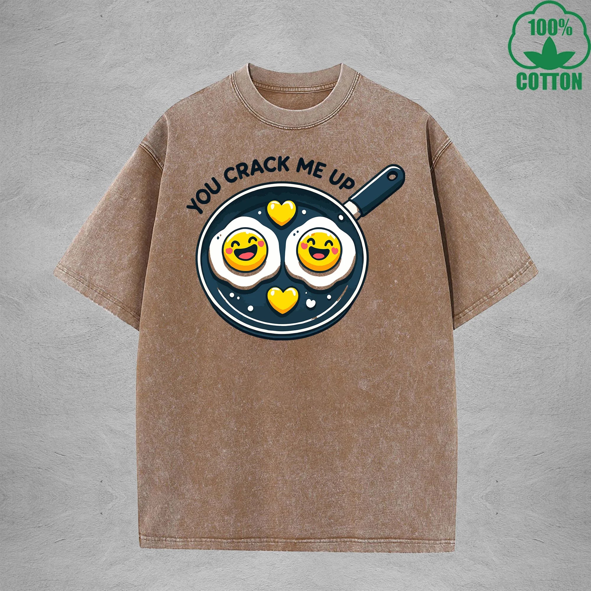 You Crack Me UpInterest Printed Washed T-Shirt 230G Loose Trendy Fashionable 100%Cotton Short Sleeve Top