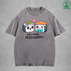 You Make Miso HappyInterest Printed Washed T-Shirt 230G Loose Trendy Fashionable 100%Cotton Short Sleeve Top