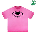 The Mysterious Eye Printed Dirty WashT-Shirt 230G Multicolor Loose Trendy Fashionable 100%Cotton Short Sleeve Top