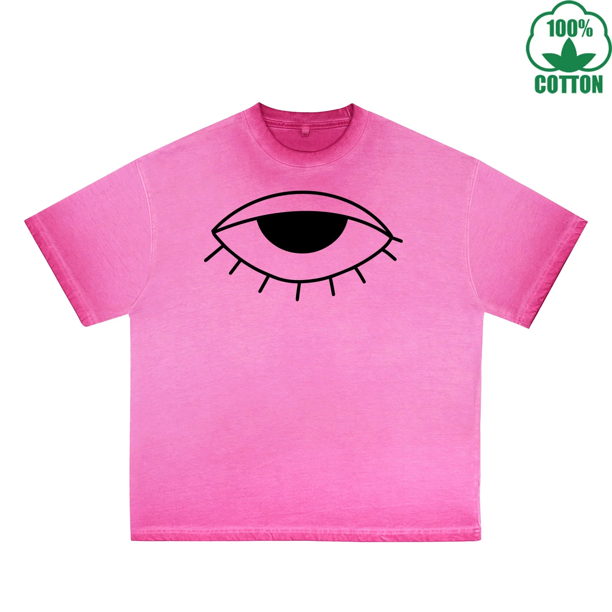 The Mysterious Eye Printed Dirty WashT-Shirt 230G Multicolor Loose Trendy Fashionable 100%Cotton Short Sleeve Top