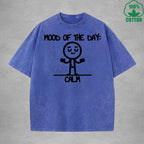 MOOD OF THE DAY CALM Interest Printed Washed T-Shirt 230G Multicolor Loose Trendy Fashionable Cotton Short Sleeve Top