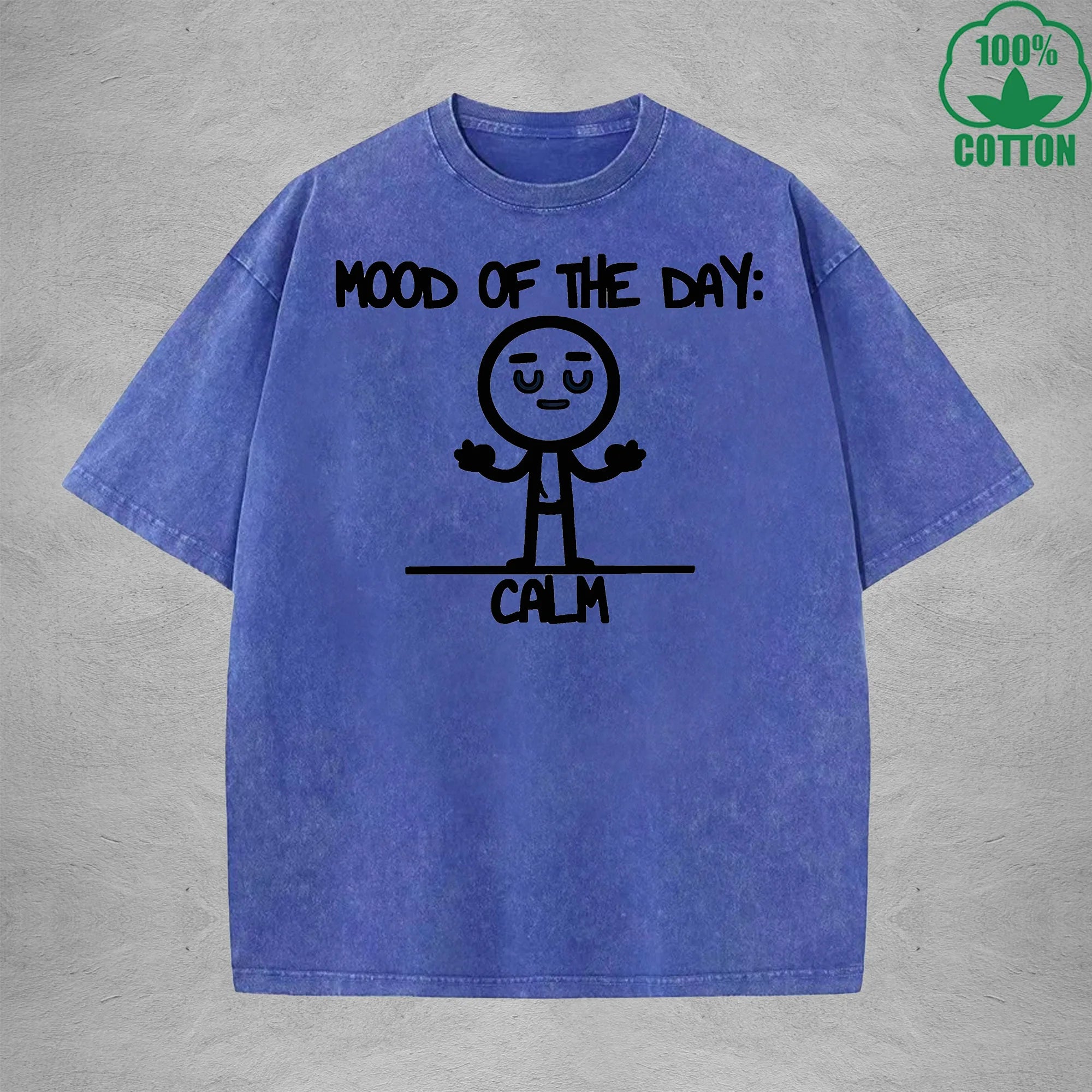 MOOD OF THE DAY CALM Interest Printed Washed T-Shirt 230G Multicolor Loose Trendy Fashionable Cotton Short Sleeve Top