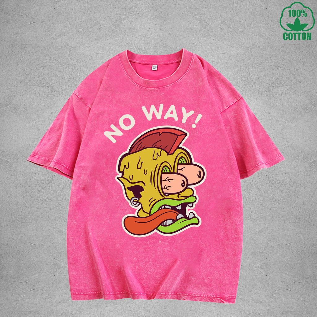 No WayInterest Printed Washed T-Shirt 230G Loose Trendy Fashionable 100%Cotton Short Sleeve Top