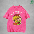 No WayInterest Printed Washed T-Shirt 230G Loose Trendy Fashionable 100%Cotton Short Sleeve Top
