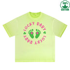 Fatey Baby Printed Dirty Wash T-Shirt 230G Multicolor Loose Trendy Fashionable 100%Cotton Short Sleeve Top