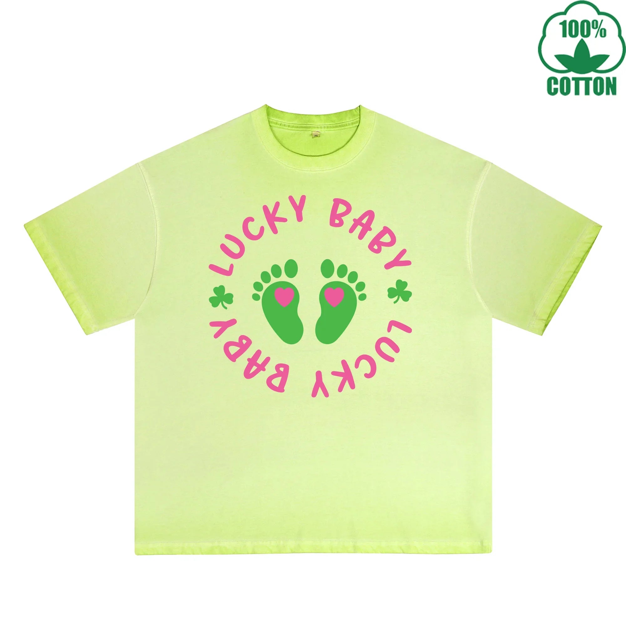 Fatey Baby Printed Dirty Wash T-Shirt 230G Multicolor Loose Trendy Fashionable 100%Cotton Short Sleeve Top