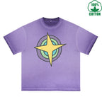 Planet Printed Dirty WashT-Shirt 230G Multicolor Loose Trendy Fashionable 100%Cotton Short Sleeve Top