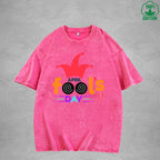 April Fool Days Interest Printed Washed T-Shirt 230G Multicolor Loose Trendy Fashionable 100%Cotton Short Sleeve Top