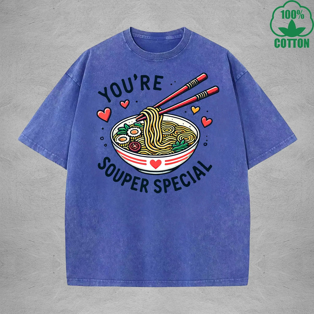 Youre Souper SpecialInterest Printed Washed T-Shirt 230G Loose Trendy Fashionable 100%Cotton Short Sleeve Top