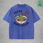 Youre Souper SpecialInterest Printed Washed T-Shirt 230G Loose Trendy Fashionable 100%Cotton Short Sleeve Top