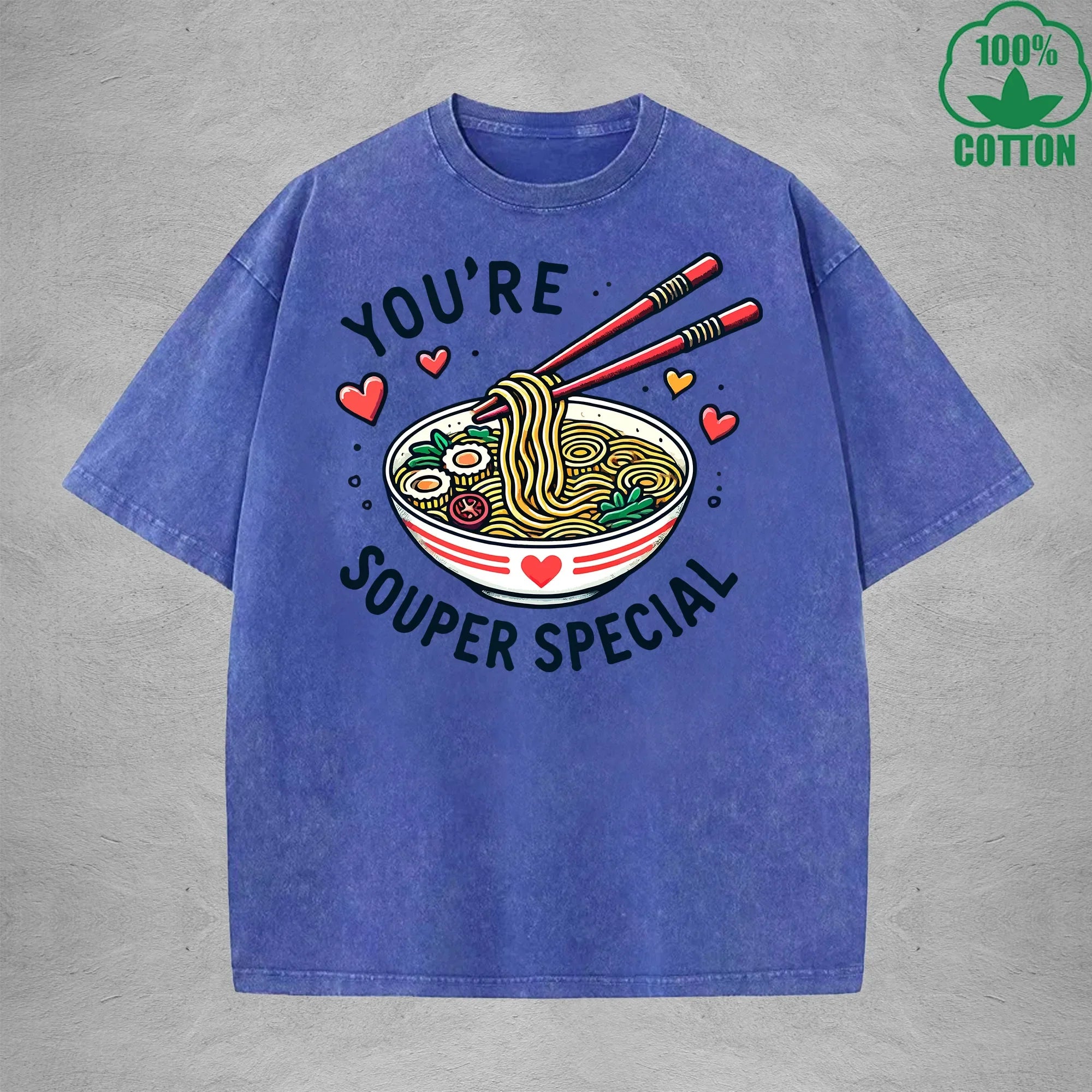 Youre Souper SpecialInterest Printed Washed T-Shirt 230G Loose Trendy Fashionable 100%Cotton Short Sleeve Top