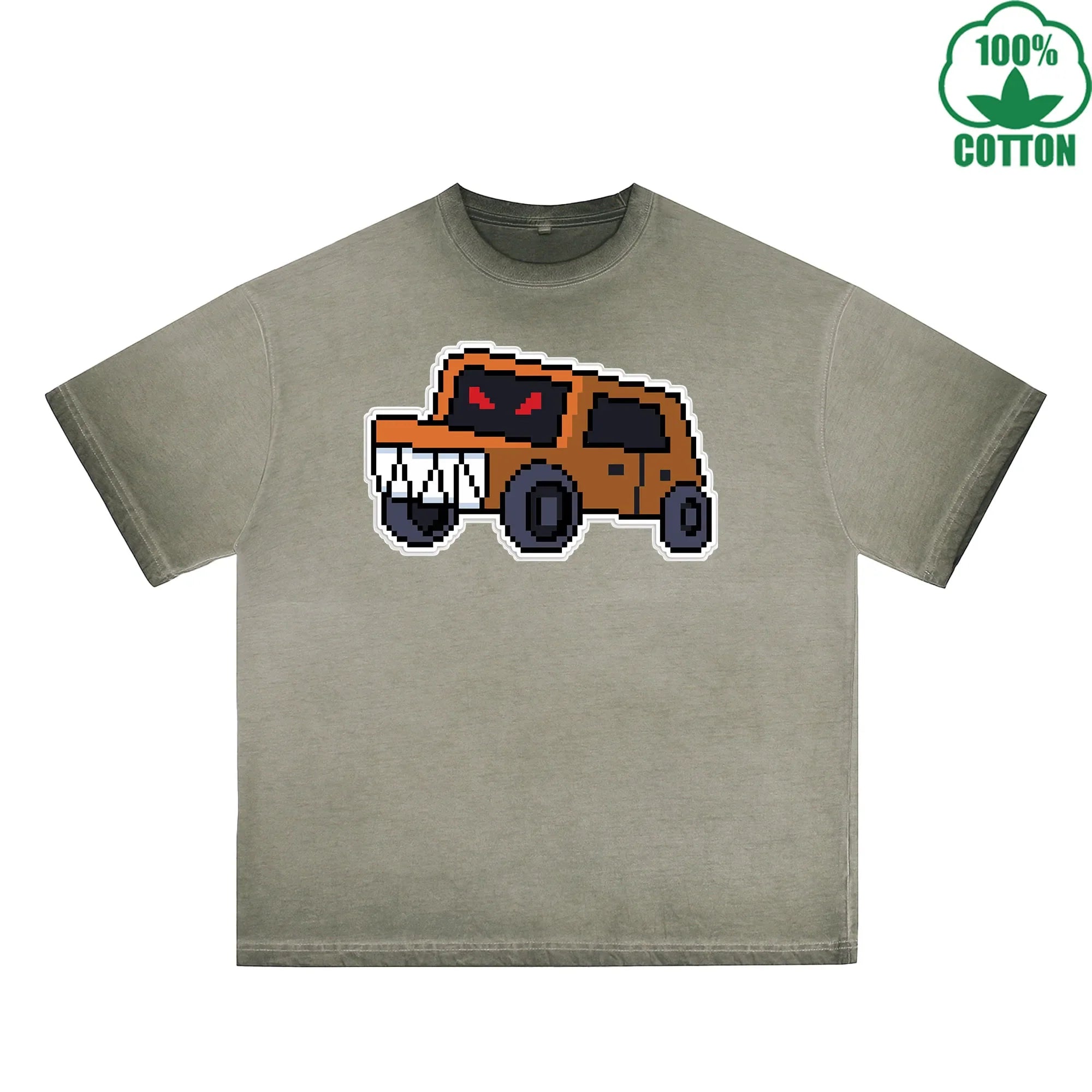 Angry Truck Printed Dirty WashT-Shirt 230G Multicolor Loose Trendy Fashionable 100%Cotton Short Sleeve Top