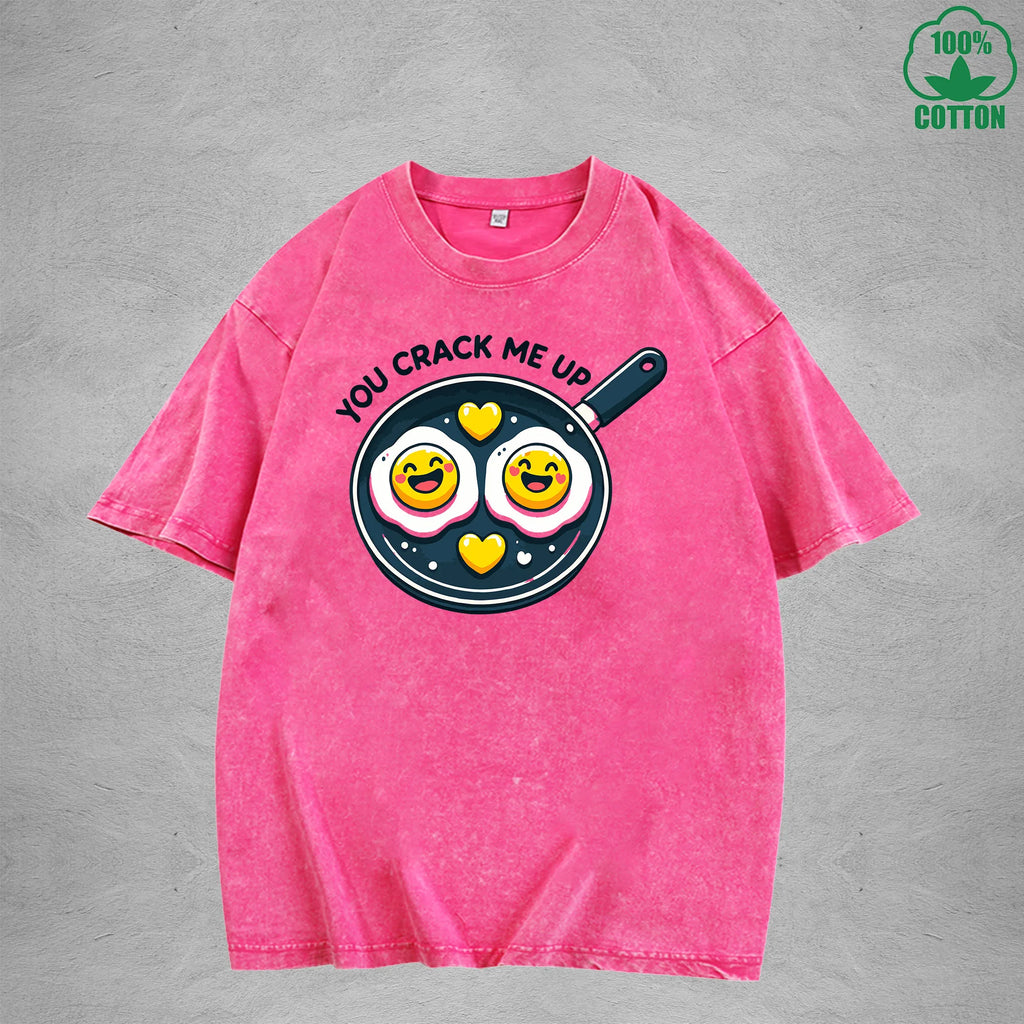 You Crack Me UpInterest Printed Washed T-Shirt 230G Loose Trendy Fashionable 100%Cotton Short Sleeve Top