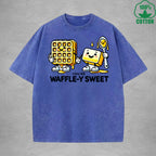 Waffle-Y SweetInterest Printed Washed T-Shirt 230G Loose Trendy Fashionable 100%Cotton Short Sleeve Top