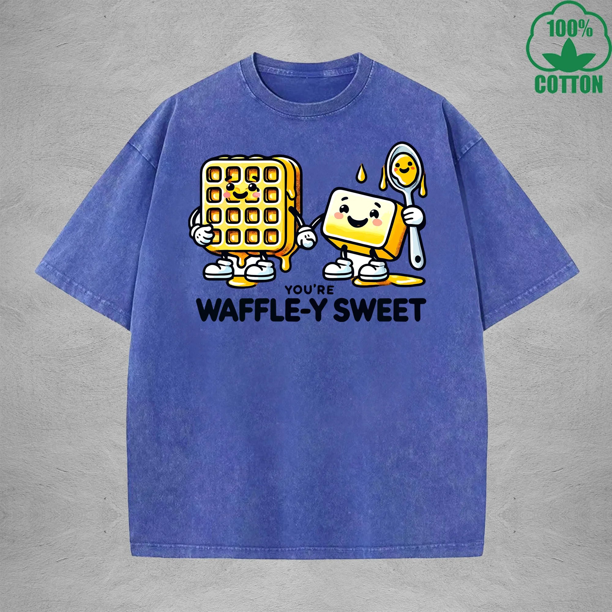 Waffle-Y SweetInterest Printed Washed T-Shirt 230G Loose Trendy Fashionable 100%Cotton Short Sleeve Top