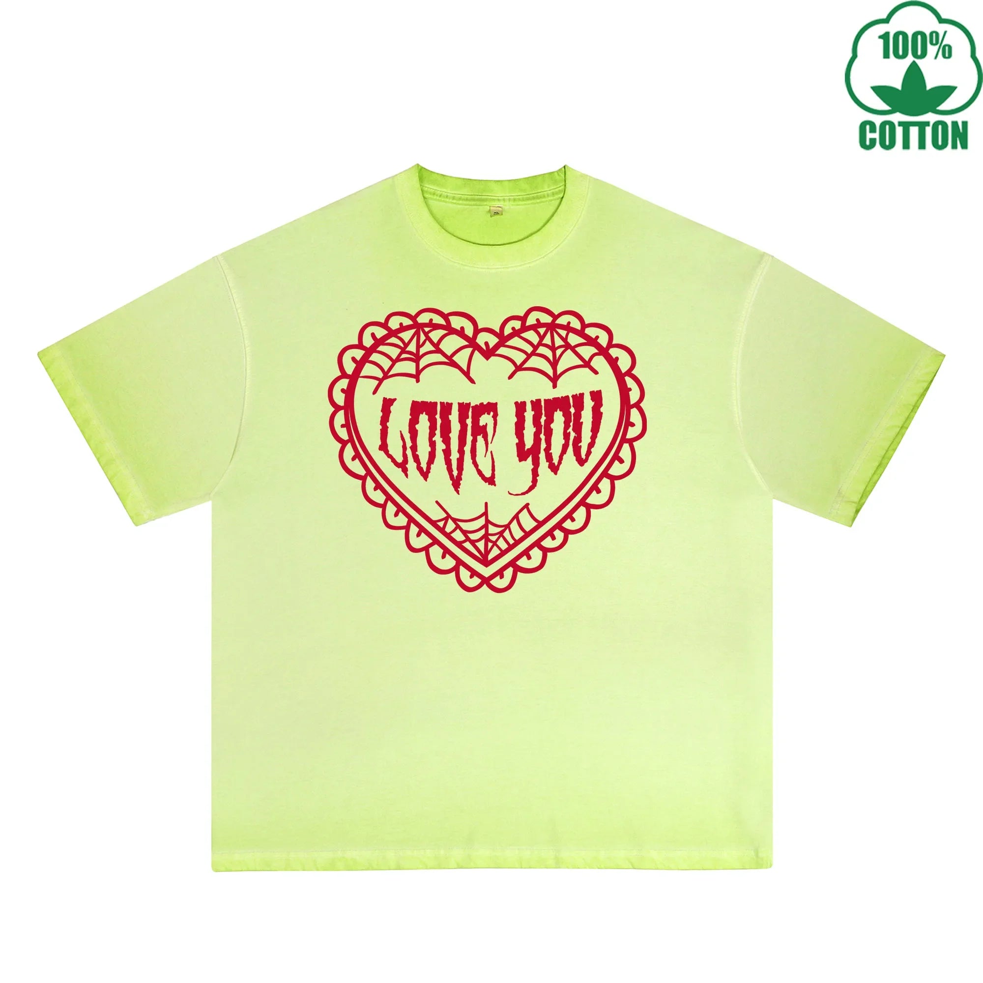 Love You Printed Dirty WashT-Shirt 230G Multicolor Loose Trendy Short Sleeves Fashionable 100%Cotton Top