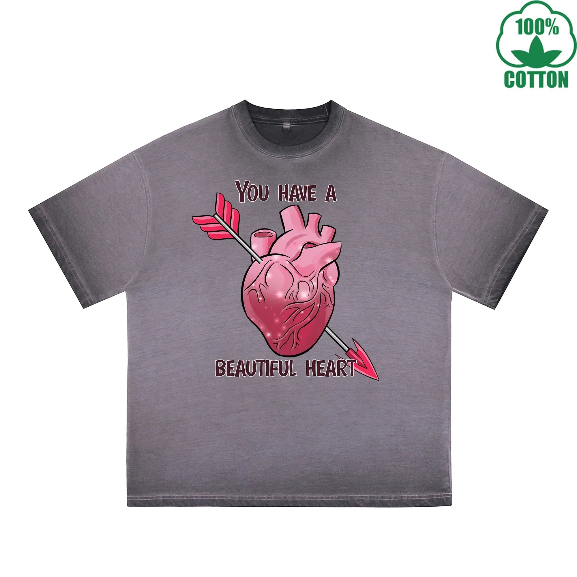 You Have a Beautiful Printed Dirty Wash T-Shirt 230G Multicolor Loose Trendy Fashionable 100%Cotton Short Sleeve Top