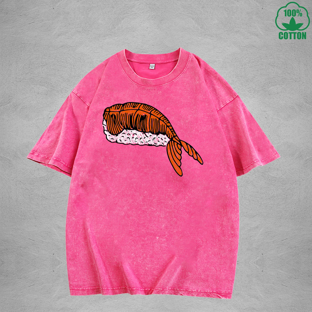 Cute SushiInterest Printed Washed T-Shirt 230G Multicolor Loose Trendy Fashionable 100%Cotton Short Sleeve Top