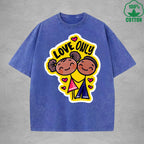 Love onlyInterest Printed Washed T-Shirt 230G Loose Trendy Fashionable 100%Cotton Short Sleeve Top