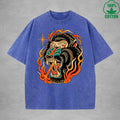 Flame Throwing GorillaInterest Printed Washed T-Shirt 230G Multicolor Loose Trendy Fashionable 100%Cotton Short Sleeve Top