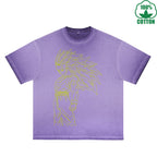 Golden Figure Pattern Multicolor 230G Dirty Wash Loose T-Shirt Comfortable Pure Cotton Breathable Short Sleeve Couple Style