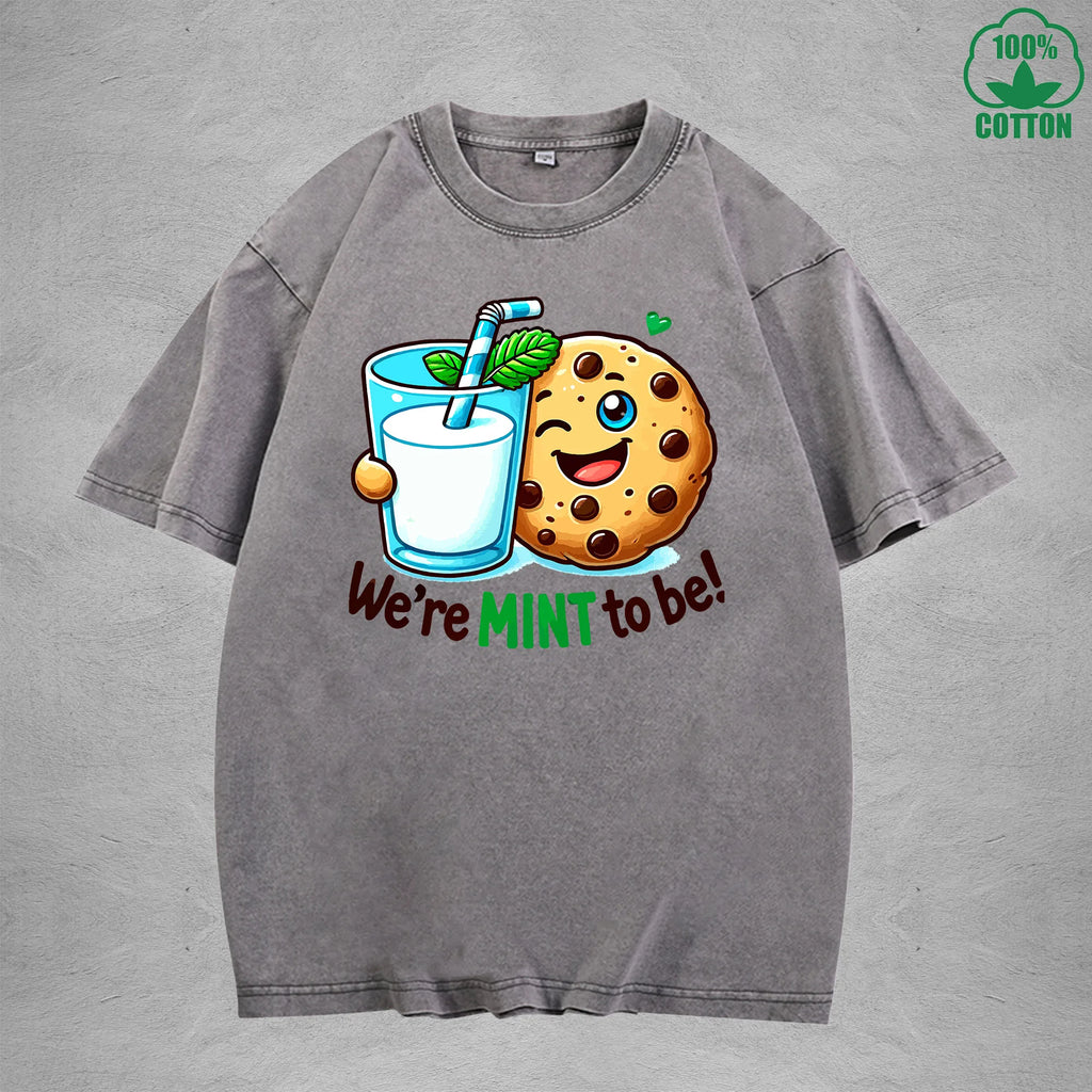 Were Mint To BeInterest Printed Washed T-Shirt 230G Loose Trendy Fashionable 100%Cotton Short Sleeve Top