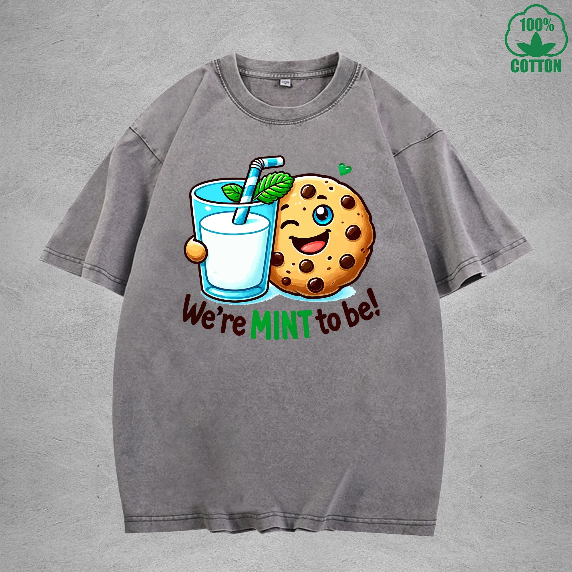 Were Mint To BeInterest Printed Washed T-Shirt 230G Loose Trendy Fashionable 100%Cotton Short Sleeve Top