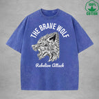 The Brave WolfInterest Printed Washed T-Shirt 230G Multicolor Loose Trendy Fashionable 100%Cotton Short Sleeve Top