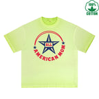 All American Mom Printed Dirty Wash T-Shirt 230G Multicolor Loose Trendy Fashionable 100%Cotton Short Sleeve Top