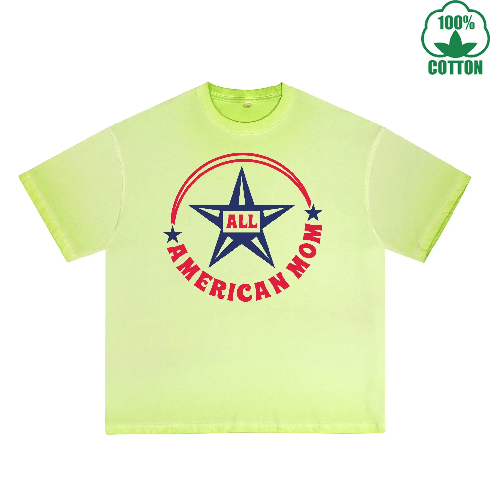 All American Mom Printed Dirty Wash T-Shirt 230G Multicolor Loose Trendy Fashionable 100%Cotton Short Sleeve Top